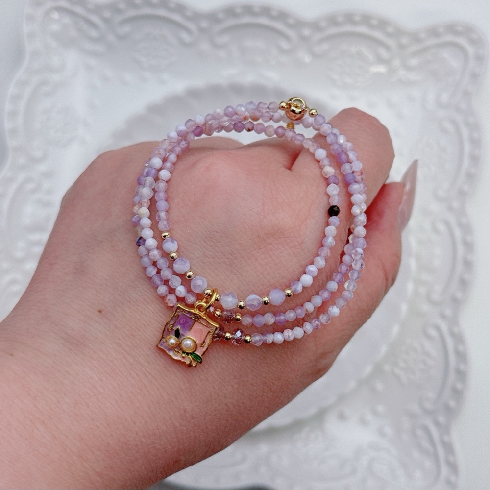GB77 New Handmade Lavender Purple Amethyst Layers Bracelet Necklace 2in1 19+5” - Picture 5 of 6